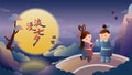 China chic illustration of the cowherd and the weaver Girl meet on Qixi Festival or Qiqiao Festival.